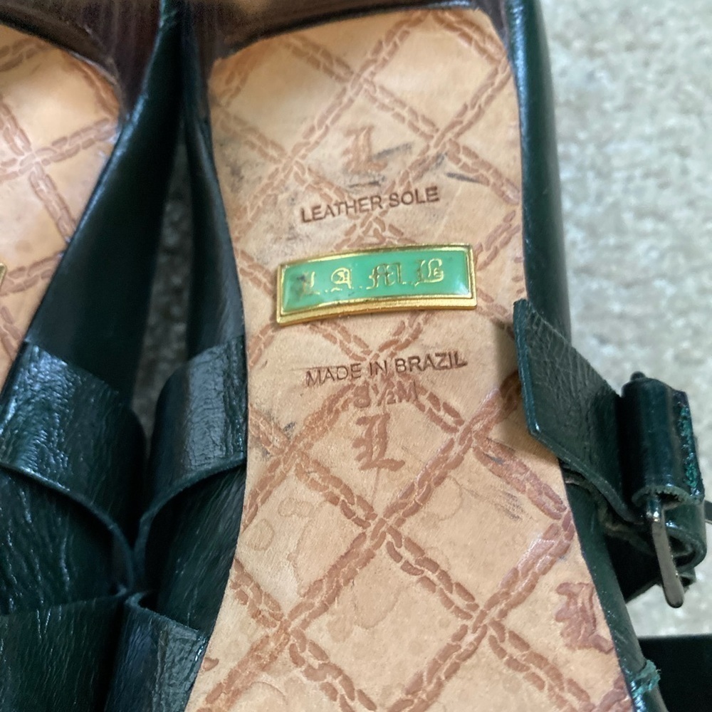 L.A.M.B Women’s Size 8.5 Finsbury Green Leather Mary Jane Buckle Platform Heels - Picture 7 of 14